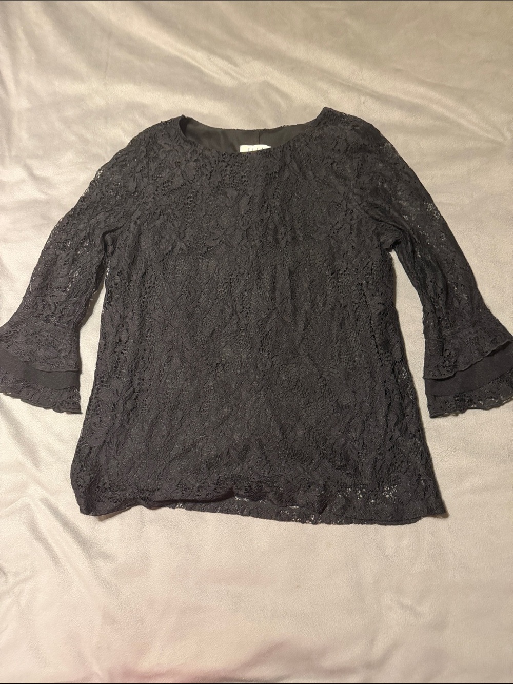 Elle Black Lace 3/4 Bell Sleeve Tunic Top